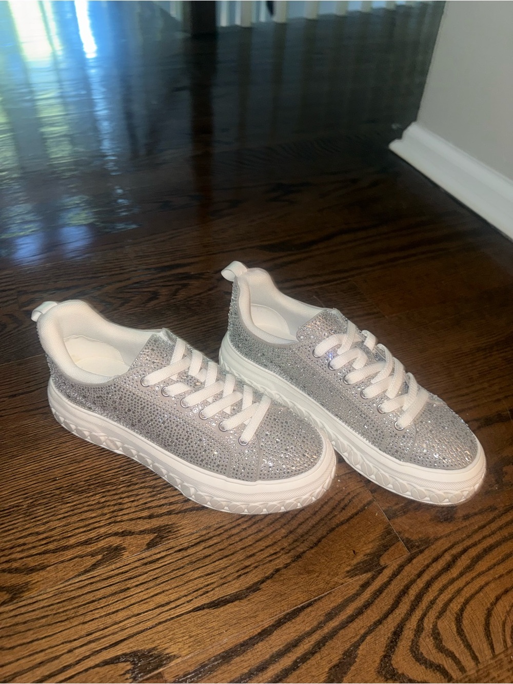 BCBGeneration Silver Glitter Platform Sneakers